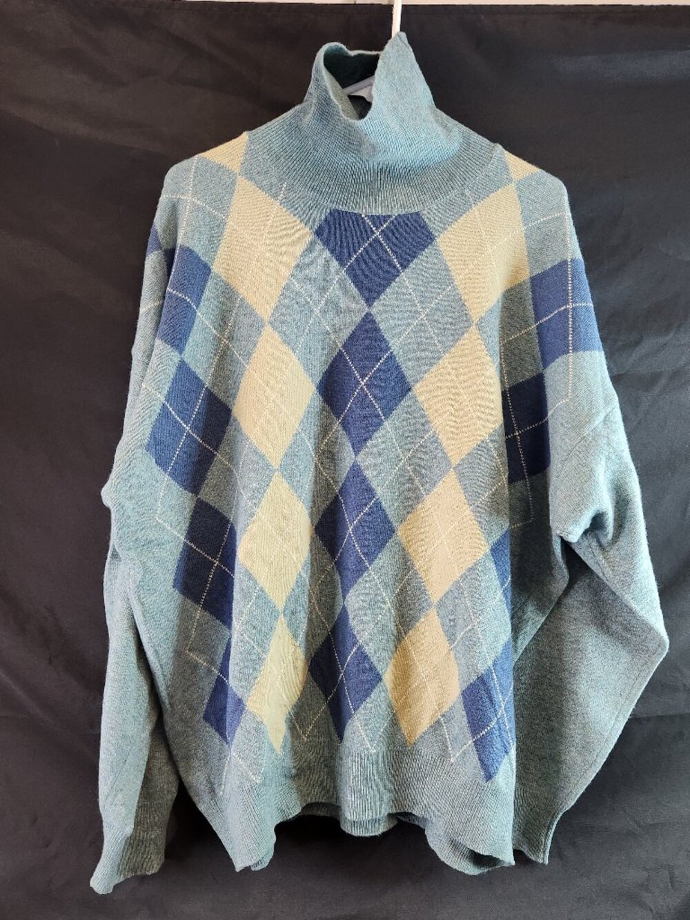 Turtleneck Argyle Diamond Pattern Sweater Men's XL Light Green